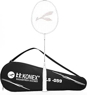 Konex Badminton Racquet 2U (95±2g) Aluminium Frame | 24 LBS String Tension | Super Lightweight Slim Shaft with Full Racket Cover (Pack of 1) (White)