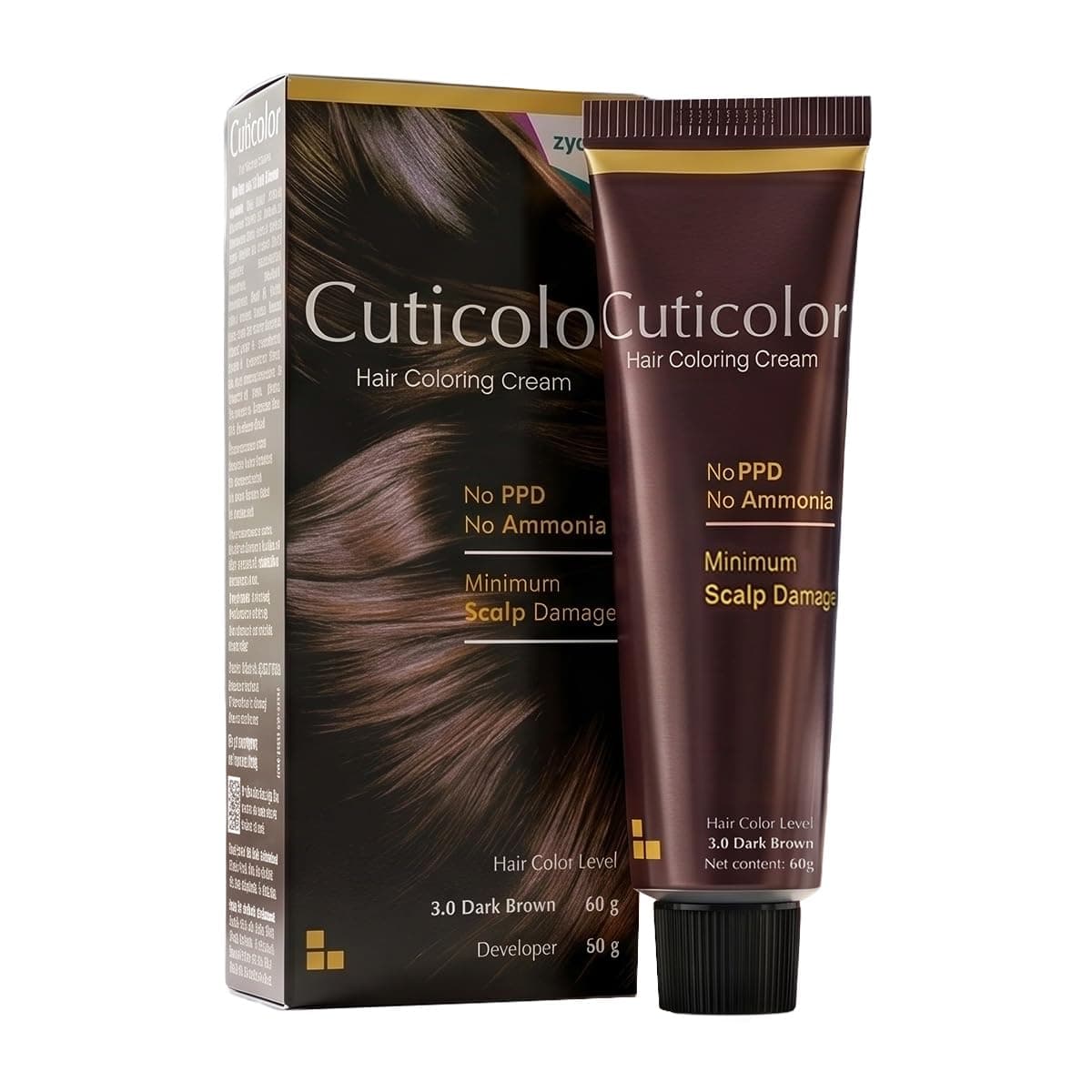 Cuticolor Permanent Hair Color Cream|#1 Dr Prescribed|For Sensitive Skin|Eco Mechanism For Preserving Scalp Health|Enriched With Portulaca & Boseivela Extracts Dark Brown, 60G (Pack Of 1)