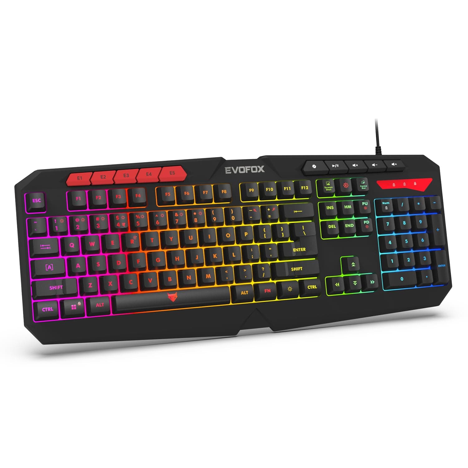 EvoFox Deathray v2 Pro Gaming Keyboard | Programmable Macro & Special Function Keys | 6 Zone RGB Backlighting | 19 Anti Ghosting Keys | Ergonomic Full Size Layout, Membrane Keys | Wired - Black
