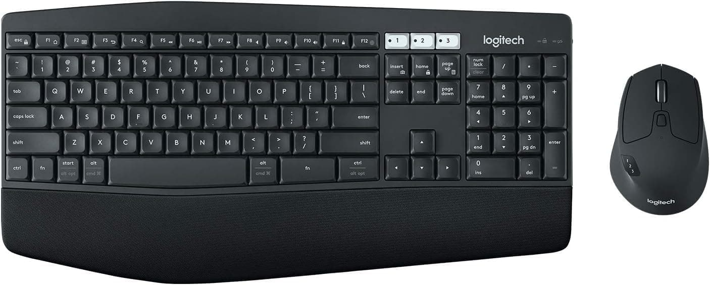 Logitech MK850 Multi-Device Wireless Keyboard and Mouse Combo, 2.4GHz Wireless & Bluetooth, Curved Keyframe, 12 Programmable Keys, 3-Year Battery Life, PC/Mac