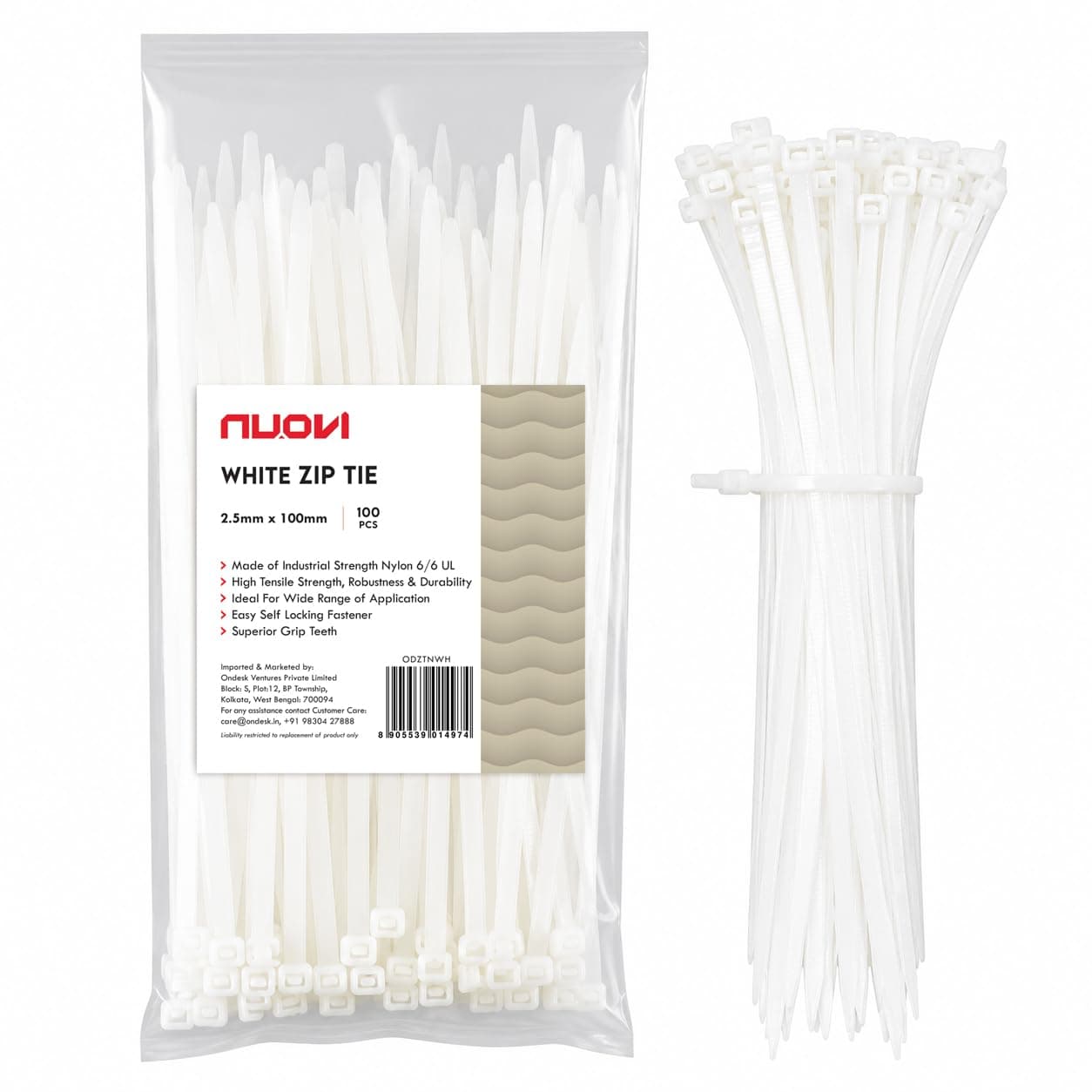 NUOVI Zip Ties 100mm X 2.5mm | Heat Resistant Cable with Self-Locking Mechanism | Self-Lock, Antislip Cable Organizer | for Indoor & Outdoor Use (Set of 100, Color May Vary)