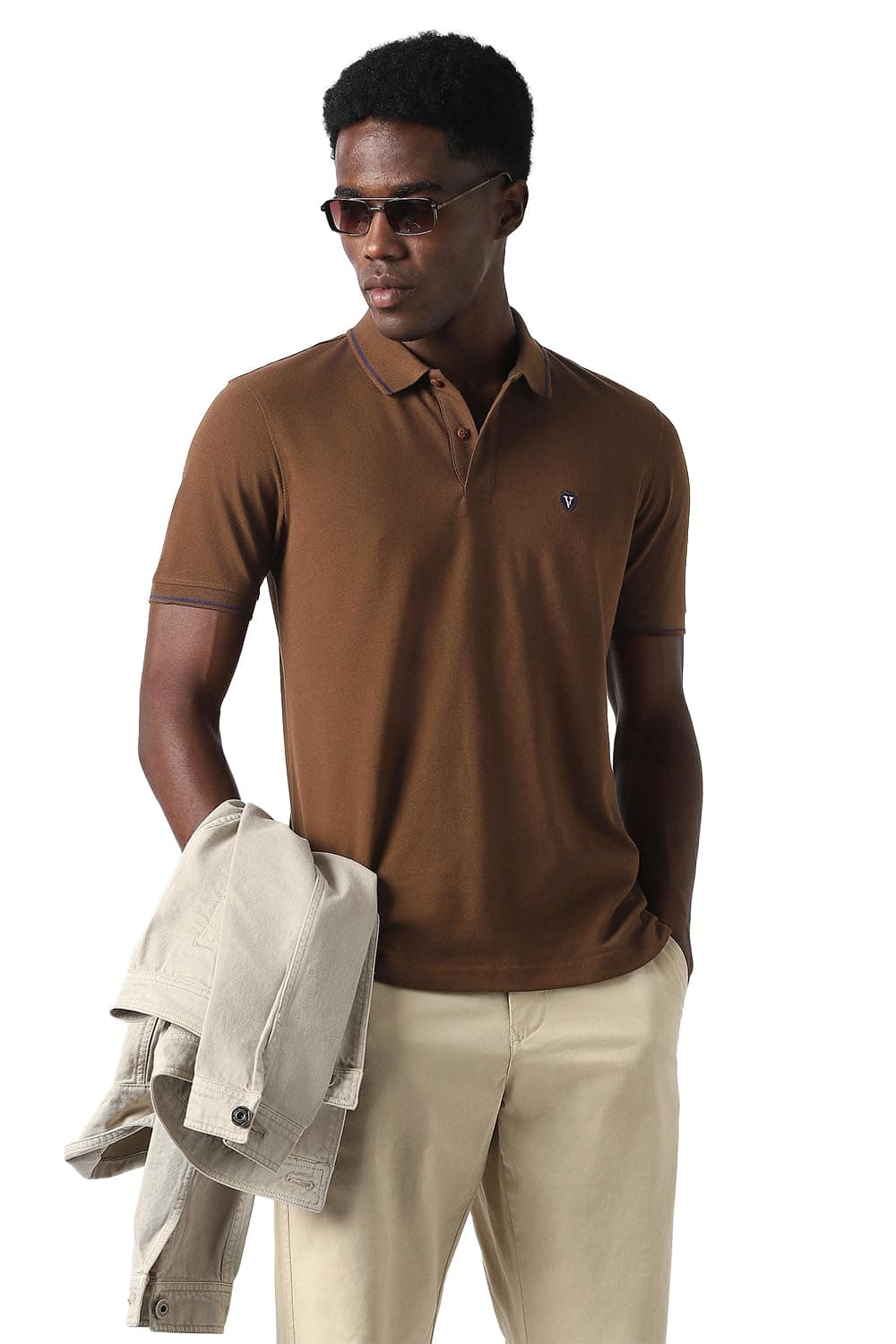 Van Heusen Men Polycotton Regular Fit T-Shirt (VSKPURGPV11498_Brown, Large