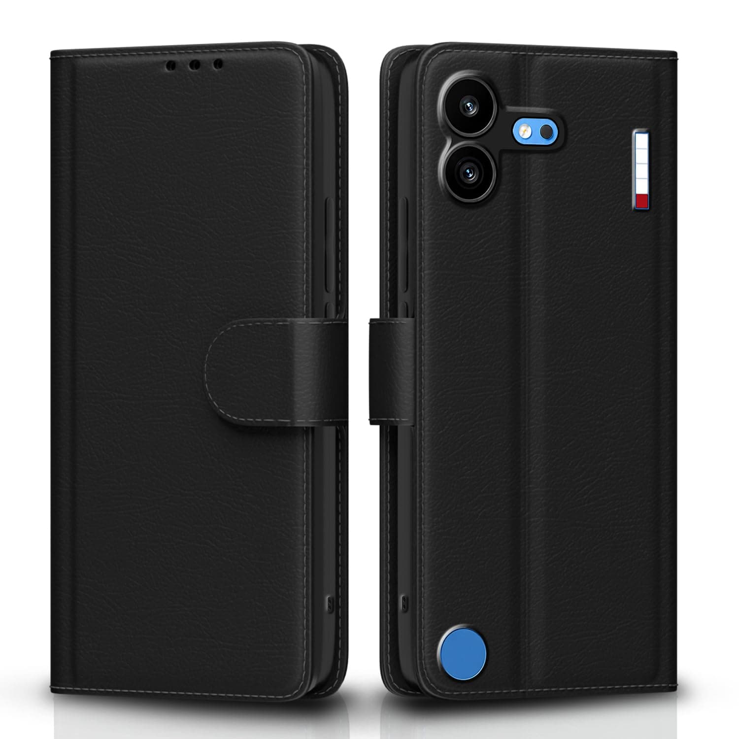 Pikkme Flip Cover for Nothing Phone 4b 5G Leather Finish | Inside TPU with Card Pockets | Wallet Stand and Shock Proof | Complete Protection Flip Case (Black)