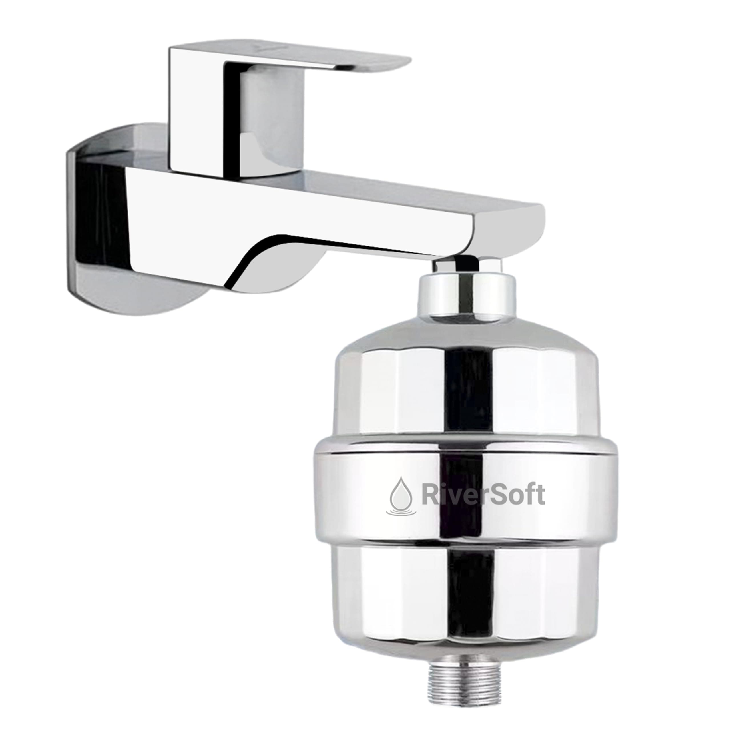 RIVERSOFT Diva PRO Hard Water Softener for Tap | Comes with connectors | Water Filter for Tap | Shower Filter for Bathroom (Chrome, Pack of 1)