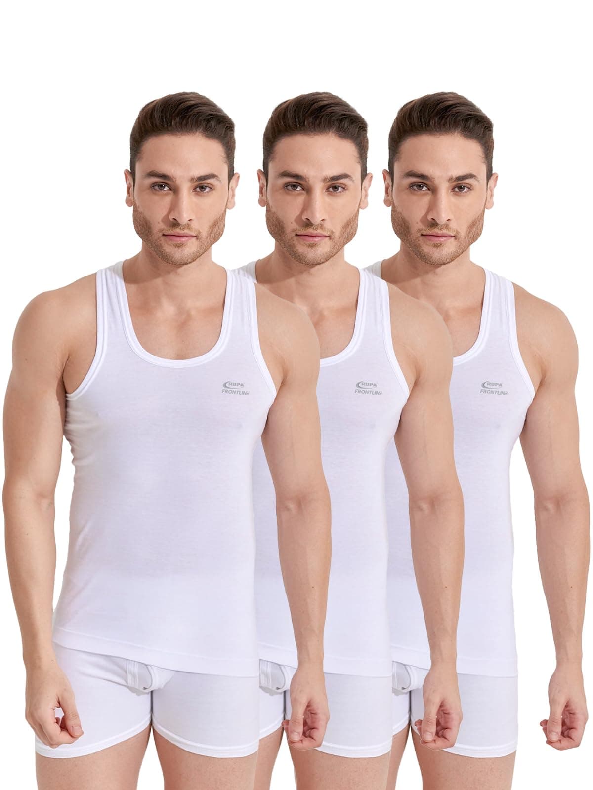 Rupa Cotton Frontline Men's (Fl Vest Wht_White_2Xl) Pack Of 3 - Regular Fit)