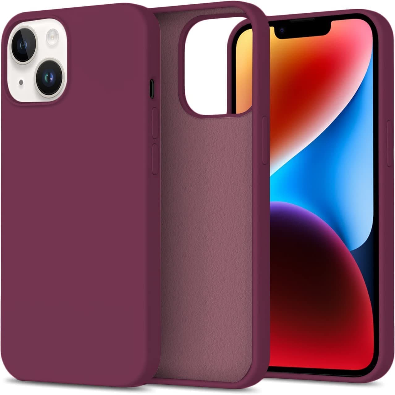 DIZORO® Compatible with iPhone 14 Case, Liquid Silicone Case, Full Body Protective Cover, Shockproof, Slim Phone Case, Anti-Scratch Soft Microfiber Lining, 6.1 inch - (Wine Red)