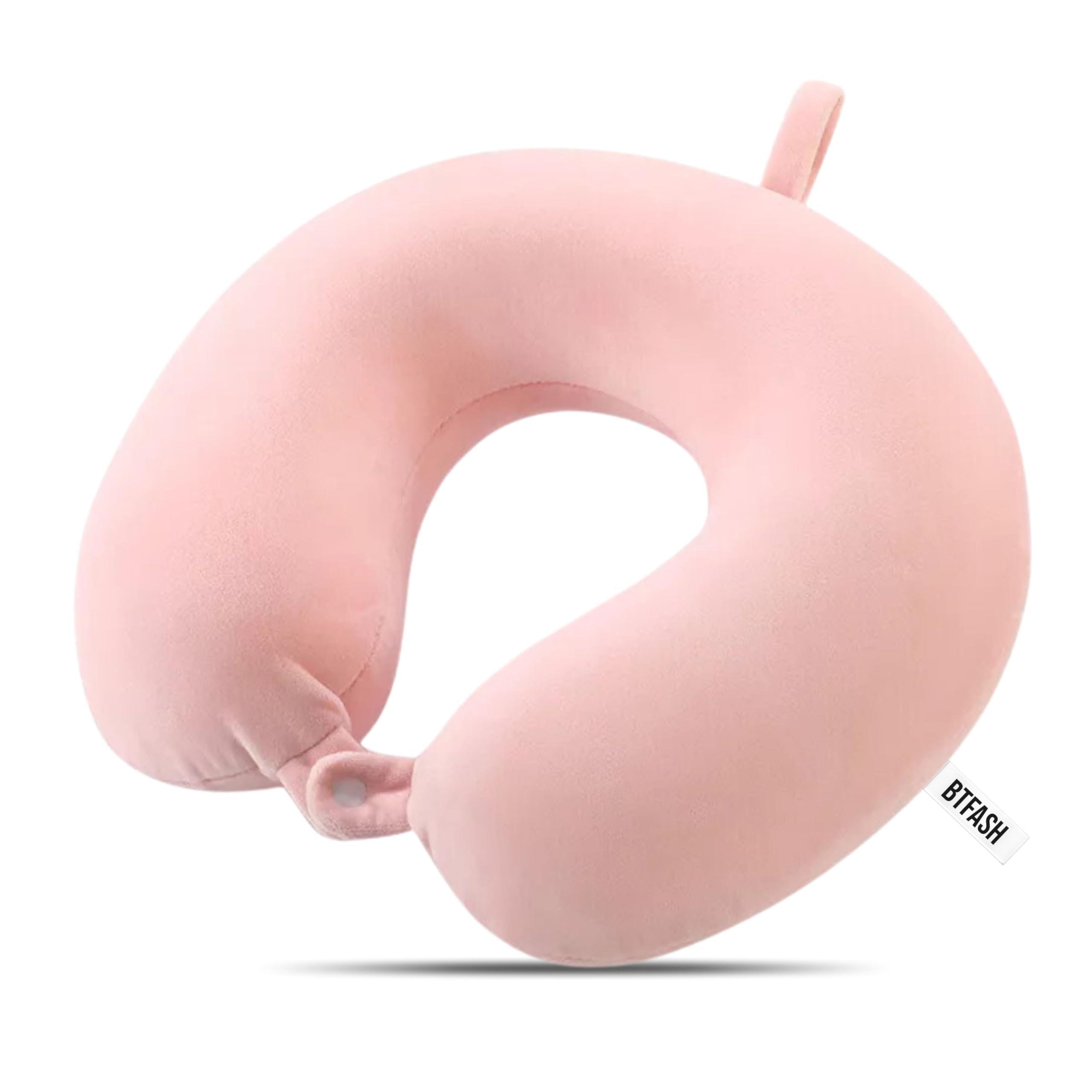 BTfash Premium Memory Foam Neck Pillow for Travel, Office & Home | Ergonomic Cervical Support for Sleeping & Long Flights | Soft, Washable Cover | Compact & Comfortable Neck Rest for Car(Pink)