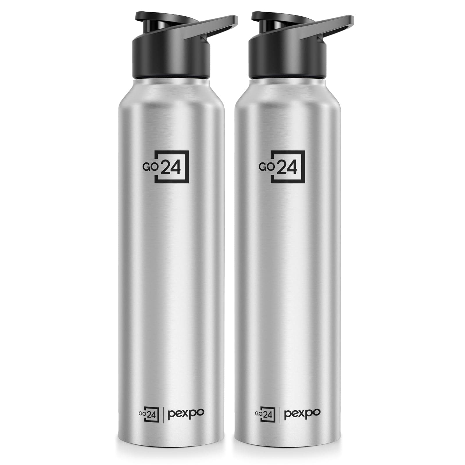 Go24 pexpo Water Bottle 1 ltr Stainless Steel Sports/Fridge Bottle with Sipper Cap (Pack of 2)| 1-Year Warranty | Single Wall | For Home, Office, Gym, Travelling | Craft Pro 950ml | Silver