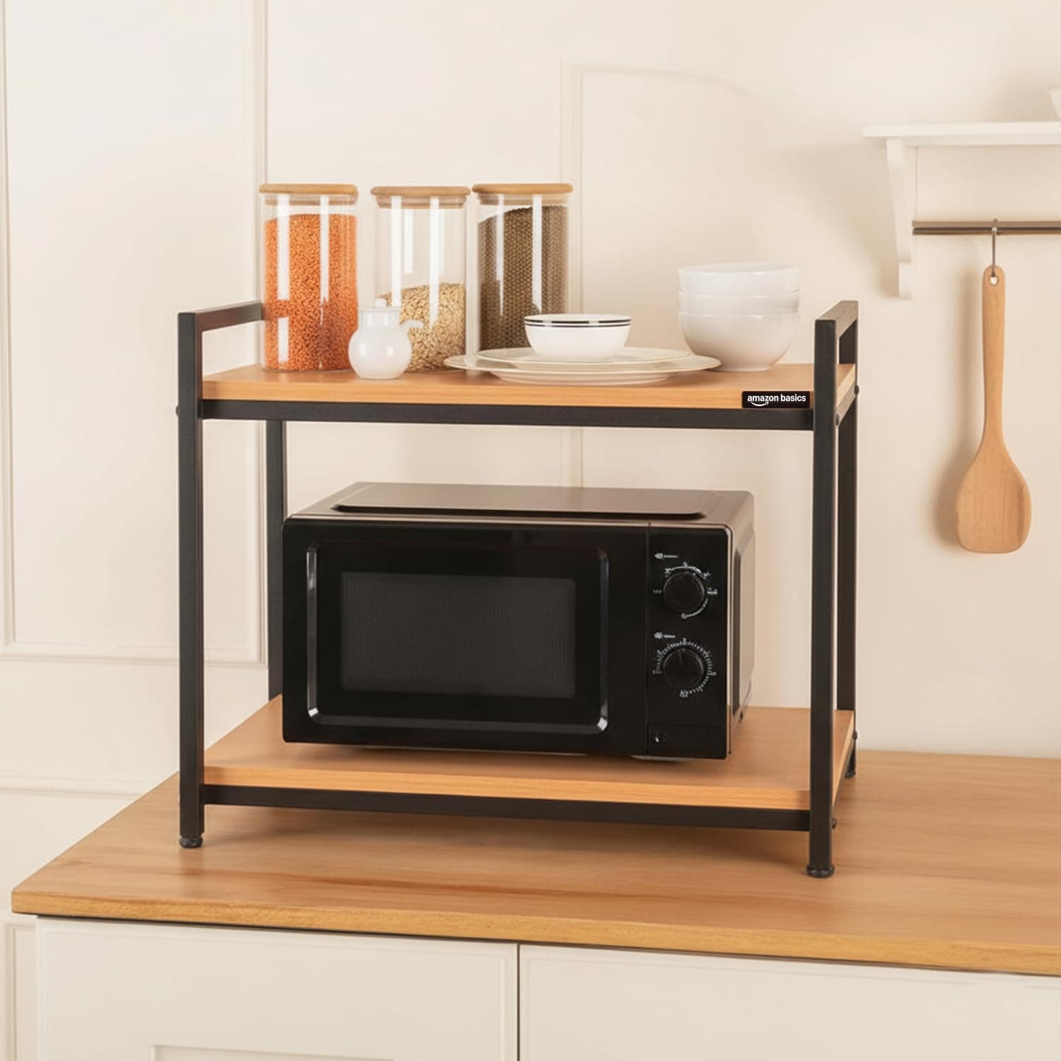 amazon basics Metal Multi-Purpose Standing Rack for Microwave, Oven, OTG | Kitchen Organizer (Brown), Freestanding