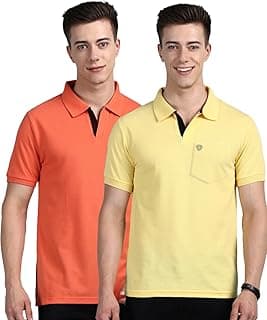Lux Cozi Men Cotton Regular Fit Polo Neck Half Sleeve Solid Casual T-Shirt with Chest Pocket | Pack of 2 |