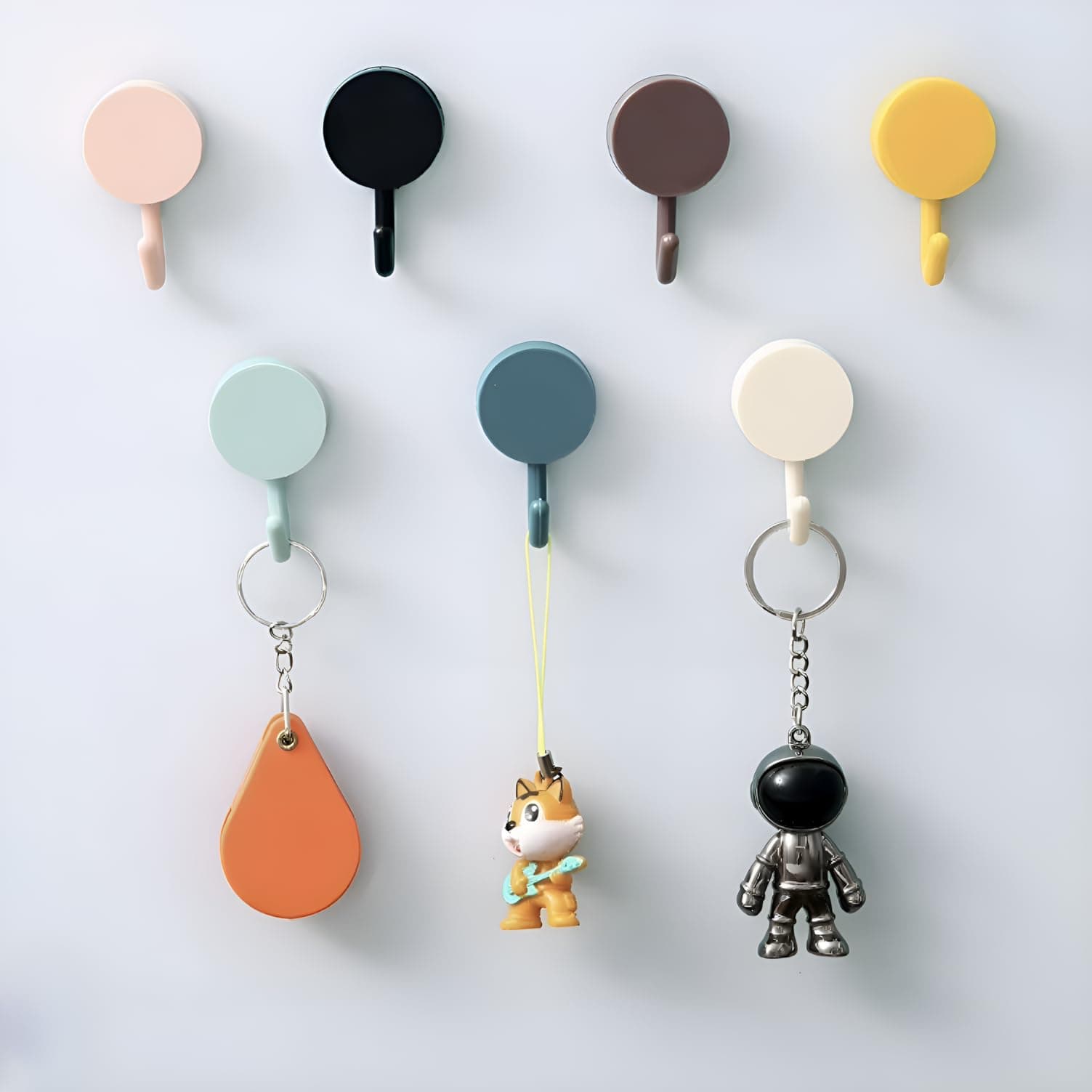 Zulaxy Round Wall Hooks for Hanging – Multicolor Self Adhesive Hooks for Keys, Kitchen, Bathroom, Decorative Use – Cute Plastic Hooks for Kids & Home Organization (Pack of 10)