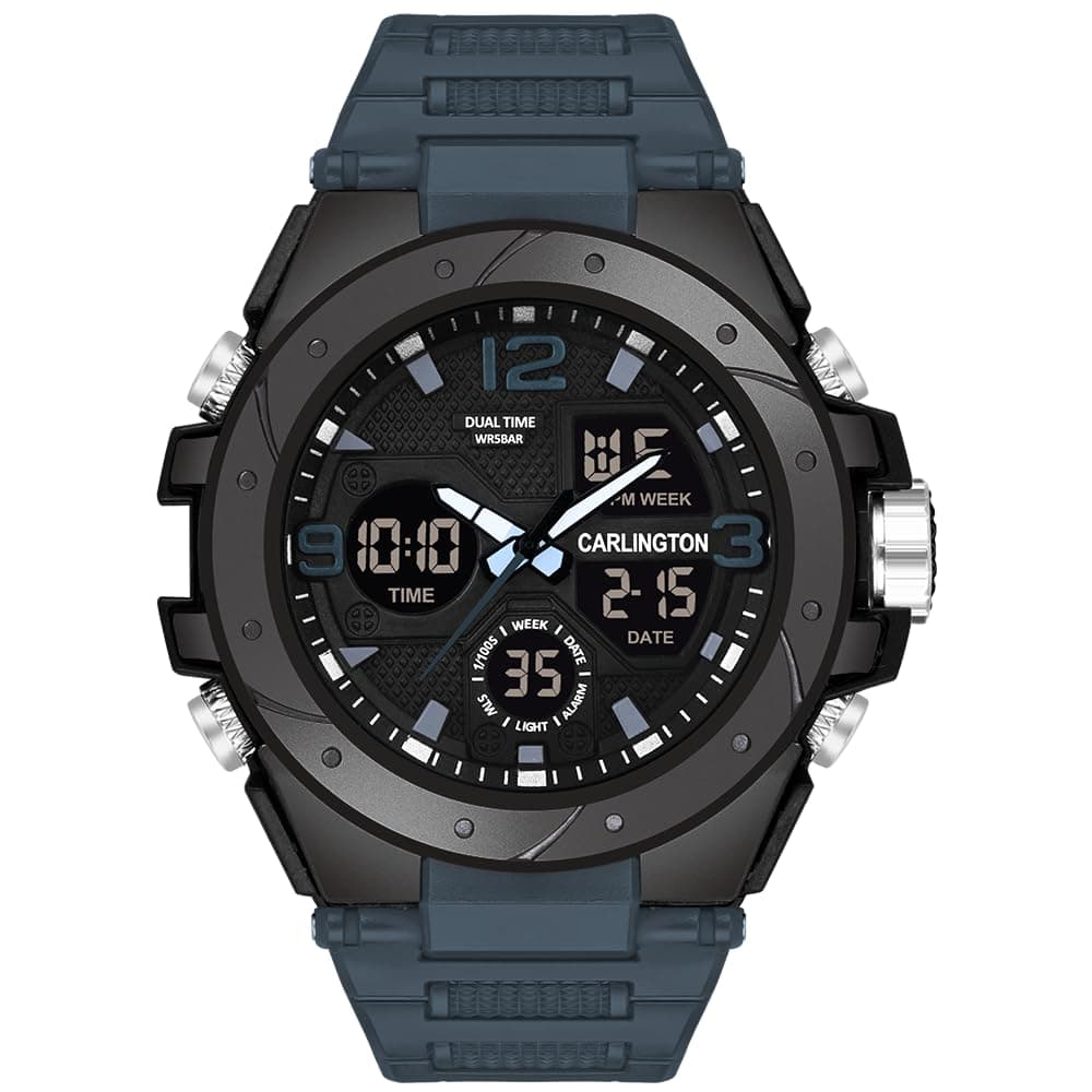 Carlington Endurance Series Analog-Digital Sports Watches for Men and Boys with Alarm, Stopwatch, Backlit Display, Dualtime, Silicone Rubber Strap, Water & Shock Resiatant - CT_9105
