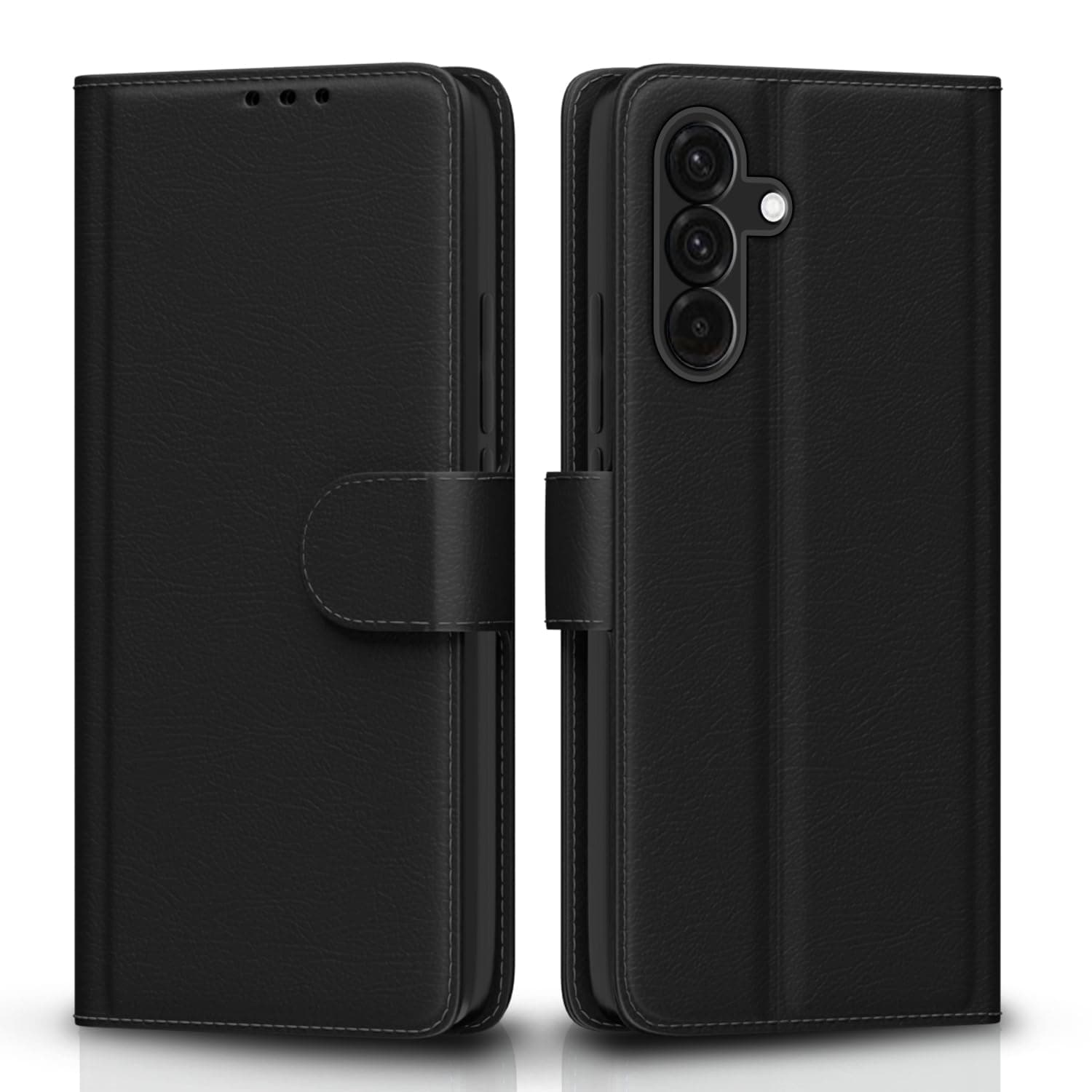 Pikkme Flip Cover Leather Finish | Inside TPU with Card Pockets | Wallet Stand and Shock Proof | Complete Protection Flip Case for Samsung Galaxy A56 5G(Black)