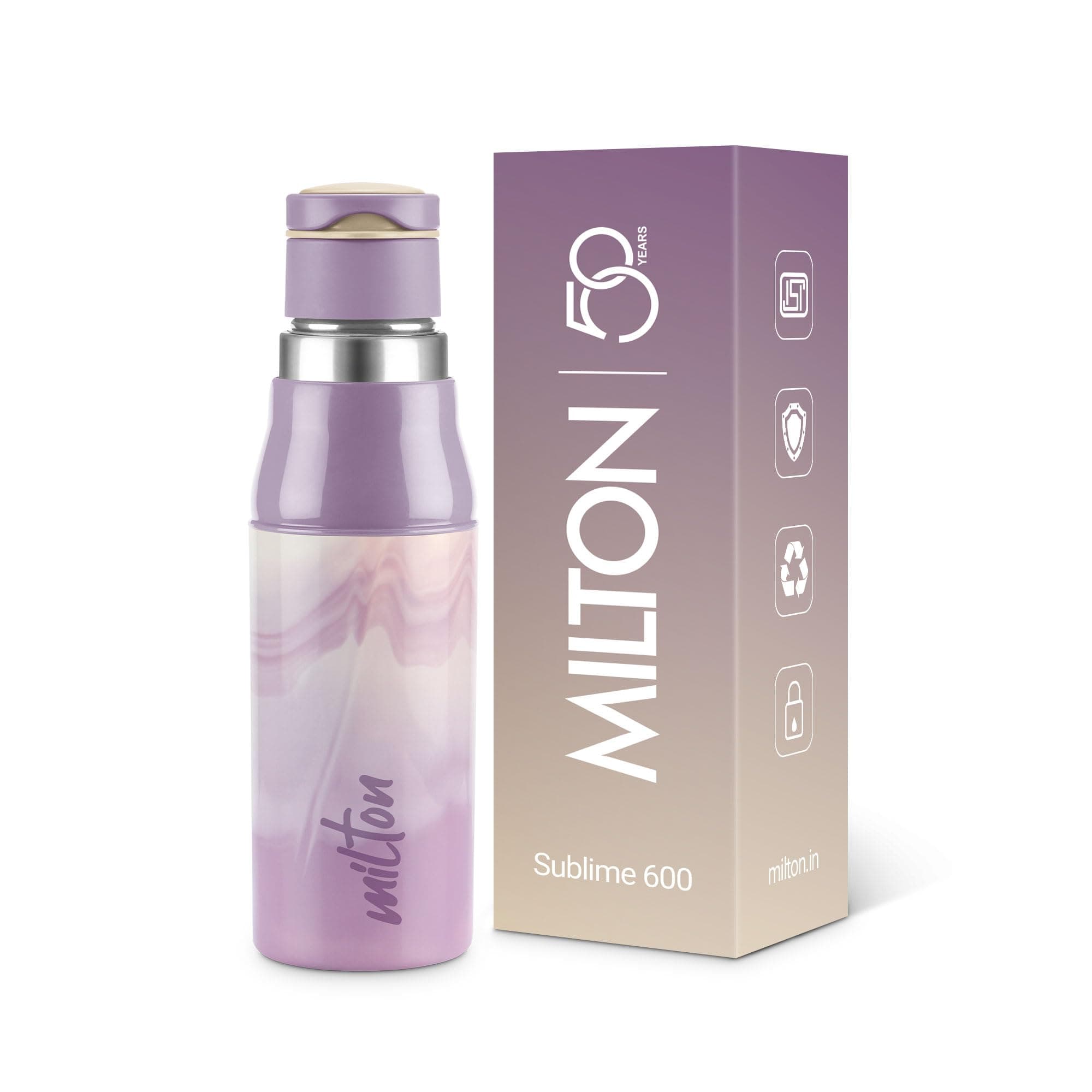 Milton Steel Sublime 600 Thermoware I PU Insulated Water Bottle 500 ml, Leak Proof Flip Top Lid I for Office, Gym, School I Lavender