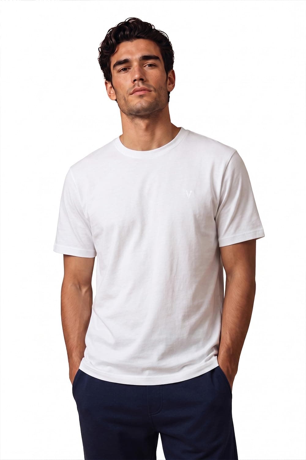 Van Heusen Men's Cotton Solid Regular Fit T-Shirt (Ihts1Lwhe60052_White,L