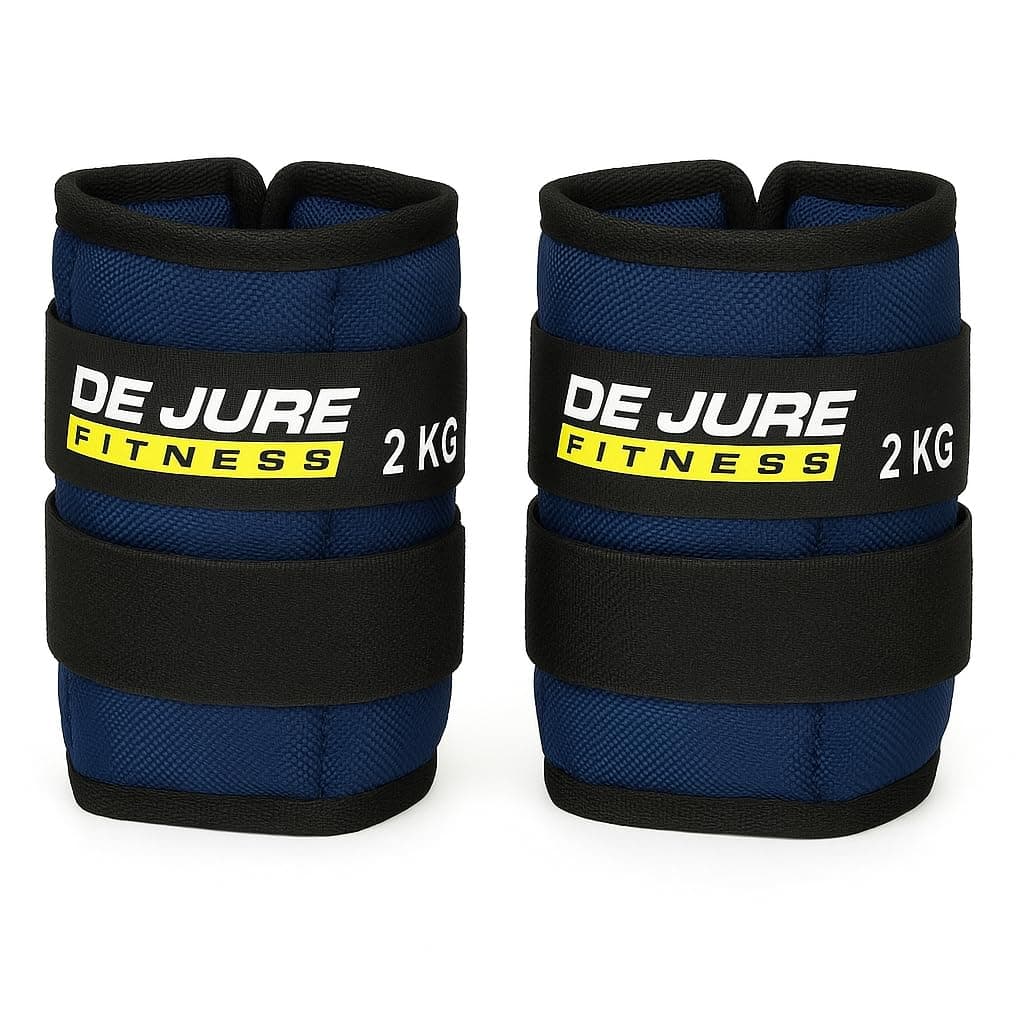 DE JURE FITNESS Ankle & Wrist Weight Set 2KG Pair (2kg x 2 = 4kg) Adjustable Strap, Premium Cushioned Polyester, Strength Training & Workout Weights for Men & Women – Blue