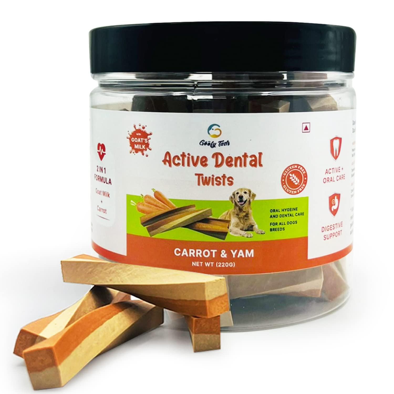 Goofy Tails Active Carrot and Yam Dental Stick 220g Dog Treats Non Vegetarian, Dental Sticks for Dogs, Chew Sticks for Dogs, Dog Chew Stick