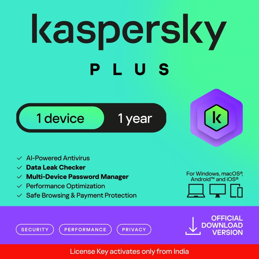 Kaspersky Plus Security 2025 | 1 Device | 1 Year | Digital Download | Email Delivery - No CD