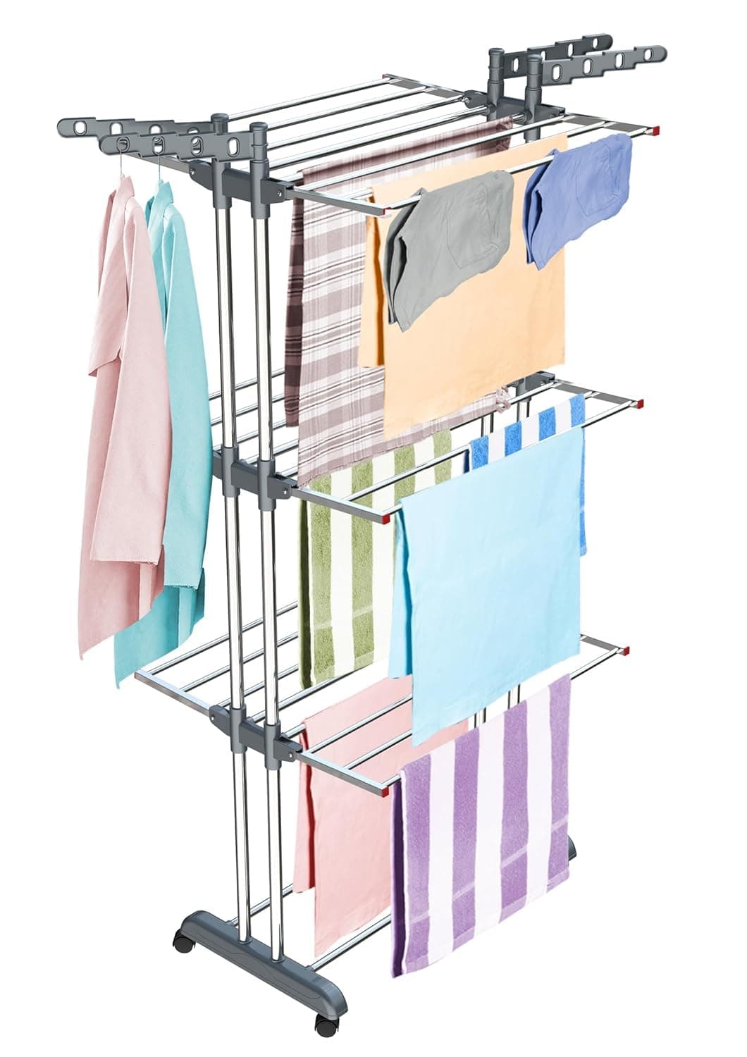 LiMETRO STEEL Clothes Drying Stand Foldable Stainless Steel for Home, Heavy Duty Cloth Dryer Stand for Balcony, Laundry Drying Rack for Clothes, Rust Proof Indoor Outdoor Drying Stand, 42x15x68 cm