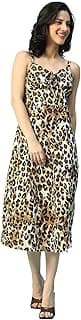 oxolloxo Women Floral Print V-Neck with with Tie-Up String Shoulder Strap Sleeveless Below Knee-Length A-Line Satin Dress