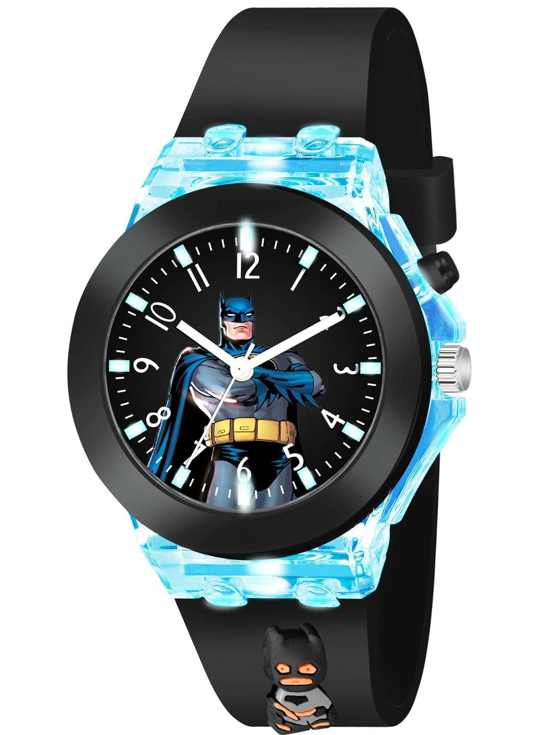Shocknshop Nylon Led Luminous Kids Children Cute Cartoon Multi Color Lights Analogue Watch for Girls (Black Colored Dial & Strap) -W327