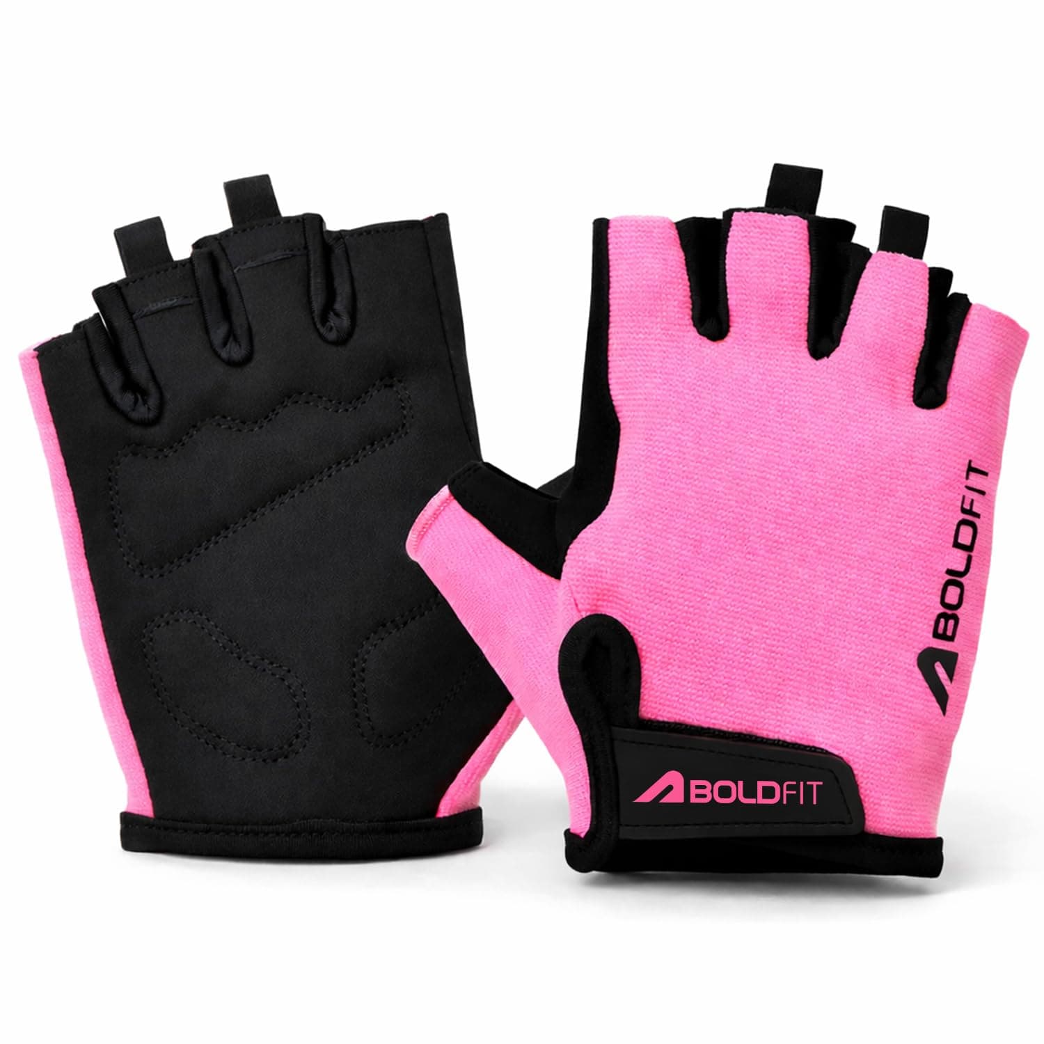 Boldfit Gym Gloves for Women Workout Unisex Cushion Hand Gloves for Gym for Women for Cycling, Weightlifting, Workout Comfortable Fit Bike Riding, Cycling Handgloves - Coregrip Black Pink M