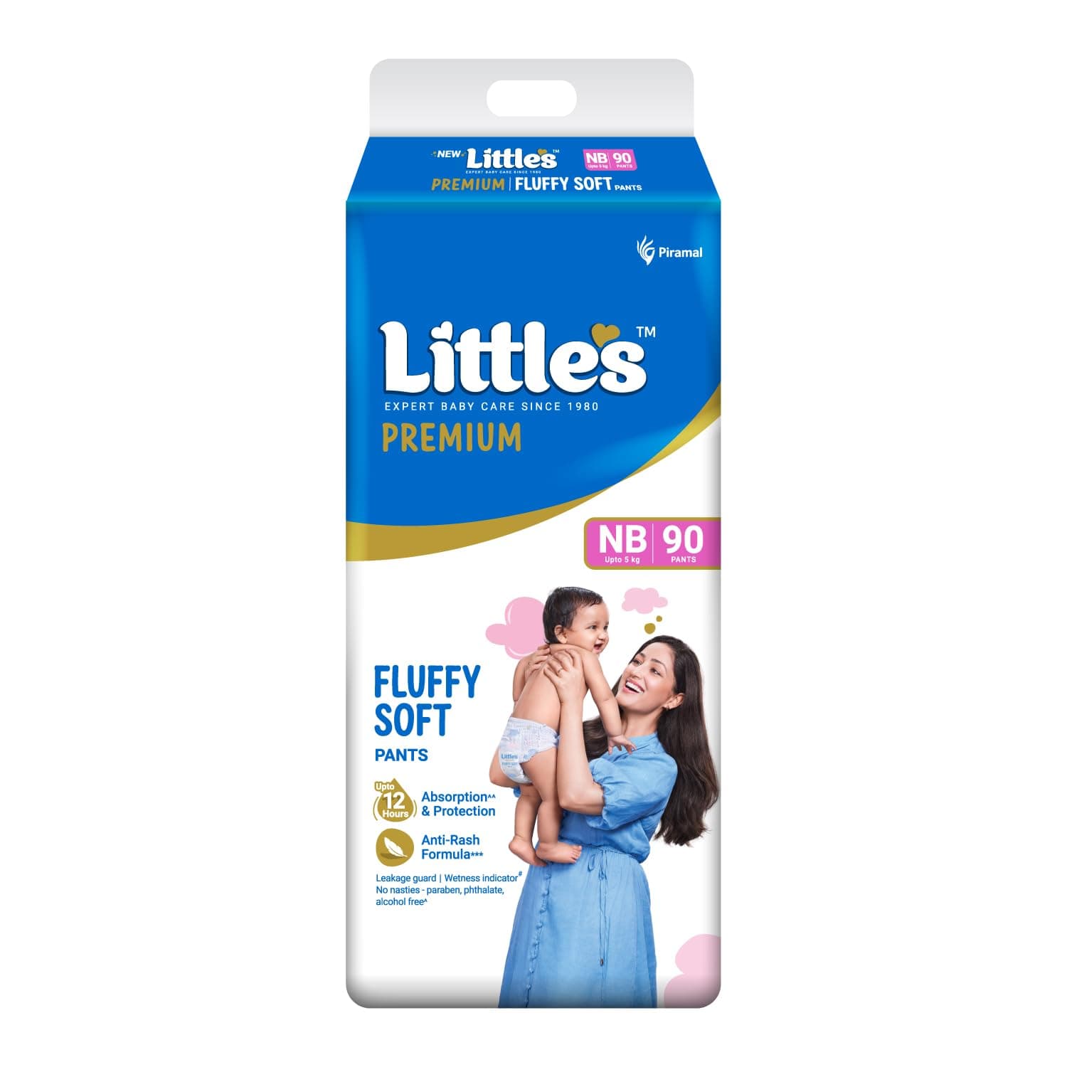 Little's Premium New Born Baby Diaper Pants Style (NB) | Upto 5 kg | 90 Count | Super Jumbo FluffySoft Baby Diapers with Leakage Guard, Wetness Indicator & 12 Hours Absorption
