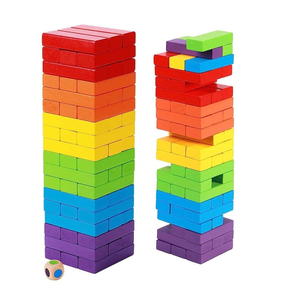 Toy Imagine 54 Pcs Colourful Wooden Blocks for Boys 7–14 Years – Indoor Balancing & Building Game, Montessori Wooden Toys, Kids Activity Tower Block for Cognitive Development & Fun
