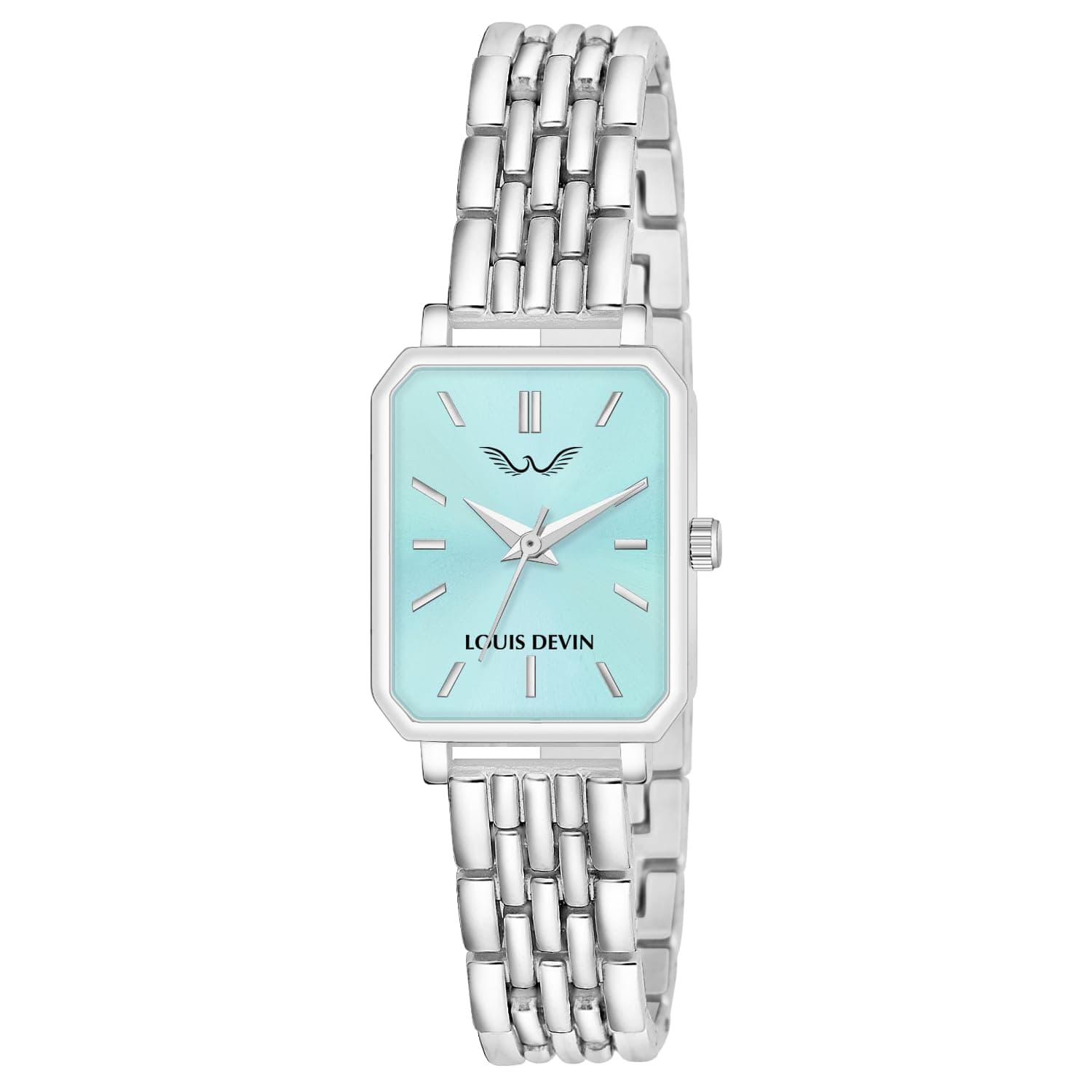 LOUIS DEVIN Silver Bracelet Metal Chain Analog Wrist Watch for Women (Blue Dial) | LD-LS193-SBLU-CH