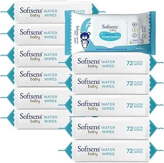 Softsens Baby 99.9% Pure Water Wipes | Pure Aloe Vera Extract with Lid Wipes For Babies (Pack of 12)