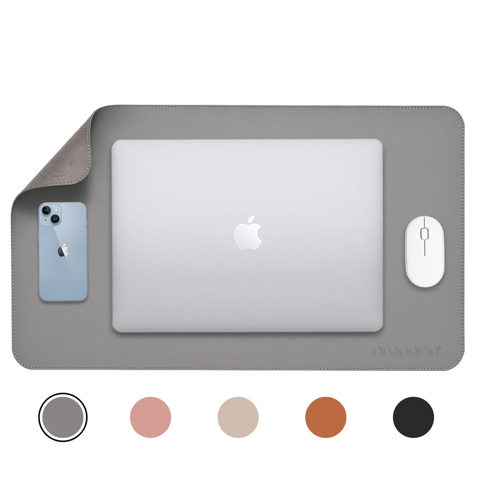 AROPANA Anti-Slip Extended Mouse Pad 60x35cm | PU Vegan Leather Desk Mat | Large Computer Desk Protector Pad with Suede Base for Keyboard, Laptop, Office & Home (Grey)