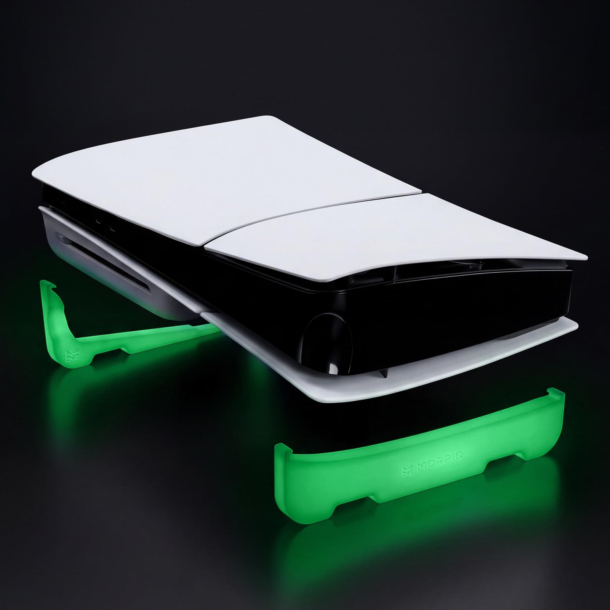 Morpiq Horizontal Stand Compatible with PS5 Slim (Disc Edition) - Neon Green Glow in the Dark | Anti-Slip Gaming Console Base | Precision 3D Printed | Disc Edition Only | Made in India