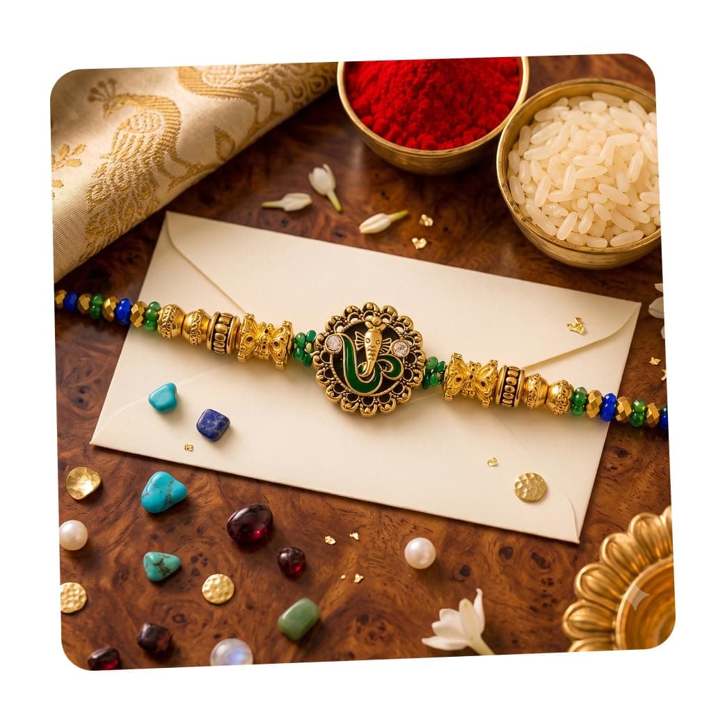 CraftVatika Om Rakhi Set for Brother Boy Men Bhaiya, Ganesha Rakhi for Brother, Designer Rakhis for Rakshabandhan, Premium Raksha Bandhan Rakhies for Bhaiya, Traditional Raki for Bhai, Set of 1