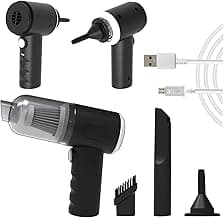 Car Vacuum Cleaner 3-in-1 – Portable USB Powered Handheld Vacuum with Attachments, High-Power Compressed Air Duster & Pet Hair Cleaner for Car, Desktop & Home (Black)