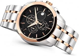 NIJAMRUT Men's Luxury Analog Watch, Round Rose Gold Case, Black Dial, Stainless Steel Two-Tone Bracelet Strap for Office, Business