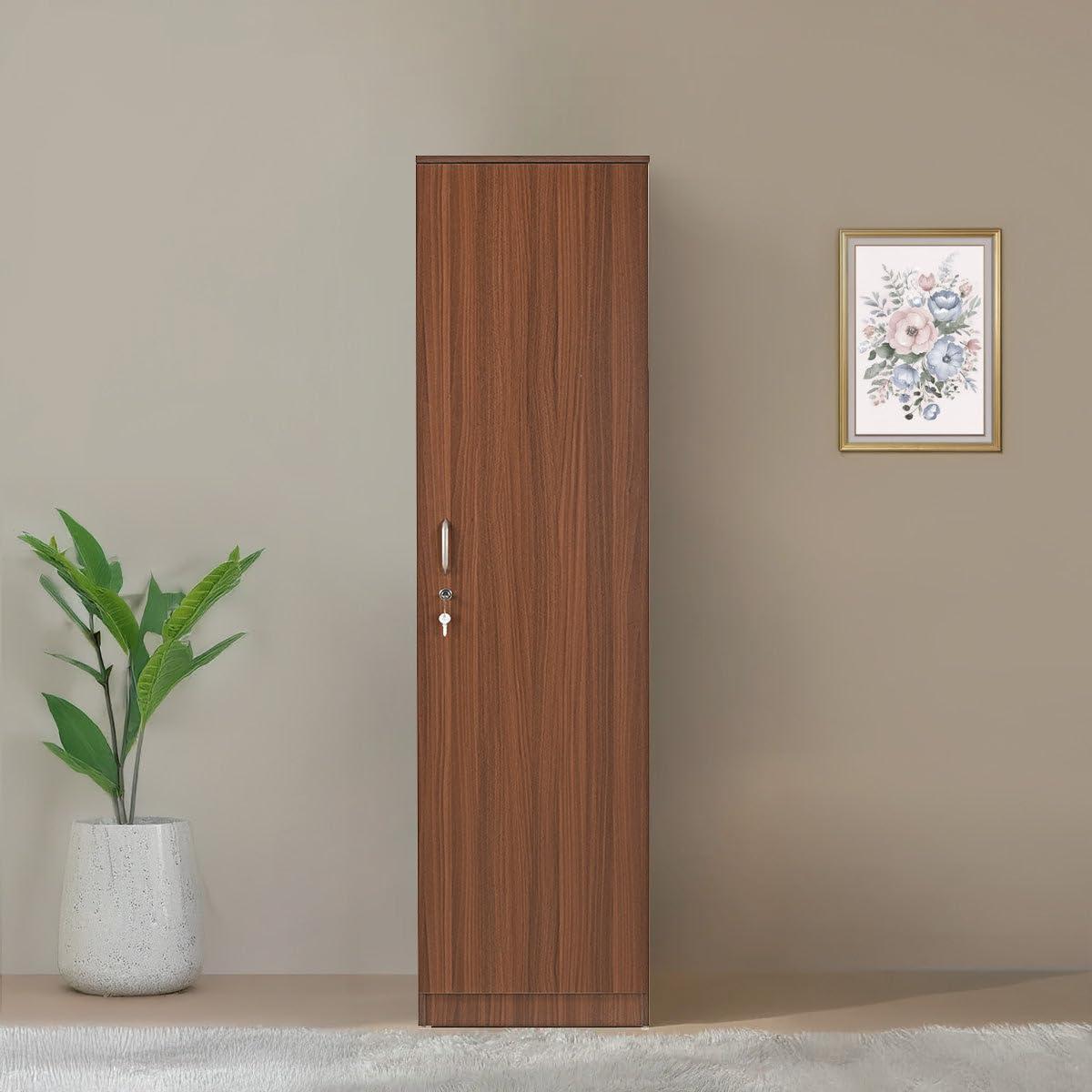 Nilkamal Joyce 1 Door Wooden Wardrobe for Bedroom | Almirah with 4 Shelves & 1 Drawer | Clothes Cupboard, Storage Organizer | Engineered Wood | Walnut