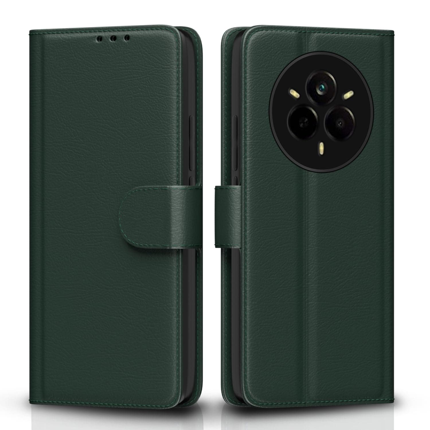 Pikkme Flip Cover for Realme 14 Pro 5G | Leather Finish | Shockproof with Card Pockets & Wallet Stand | Ultimate Protection Case(Green)