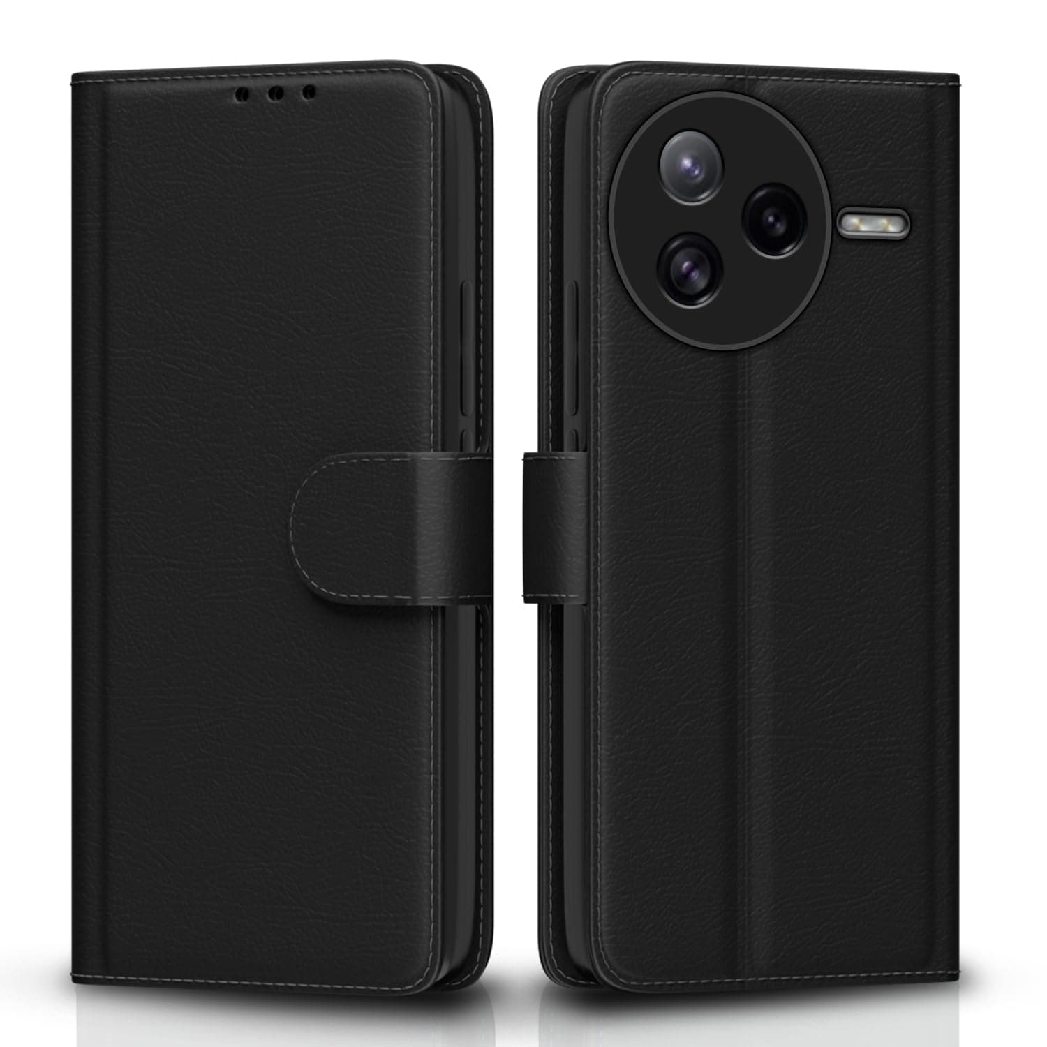 Pikkme Flip Cover for Poco F7 Ultra 5G Leather Finish | Inside TPU with Card Pockets | Wallet Stand and Shock Proof | Complete Protection Flip Case(Black)