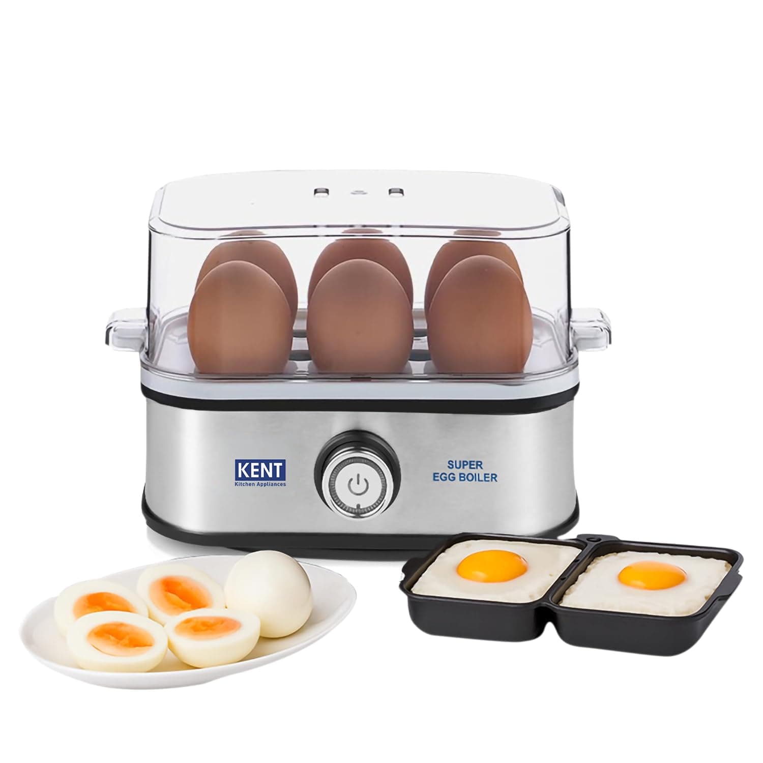 KENT Super Egg Boiler | 3 Boiling Modes | Stainless Steel Body and Heating Plate | 6 Eggs at a Time | Automatic Turn-Off | Silver