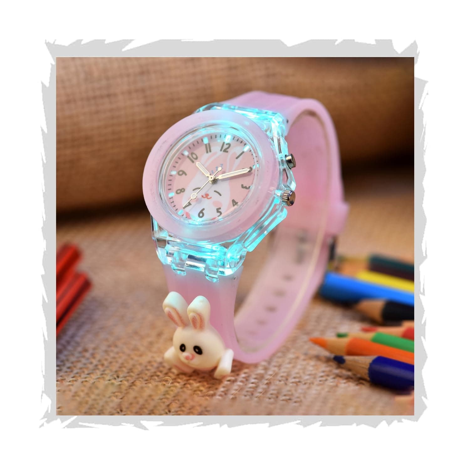 Shocknshop Silicone 3D Rabbit Children Kids Multi Color Analog Led Lights Watch for Girls Gift Birthday Baby Girl Watches Suitable of Age 3-13 Years (Pink Rabbit)