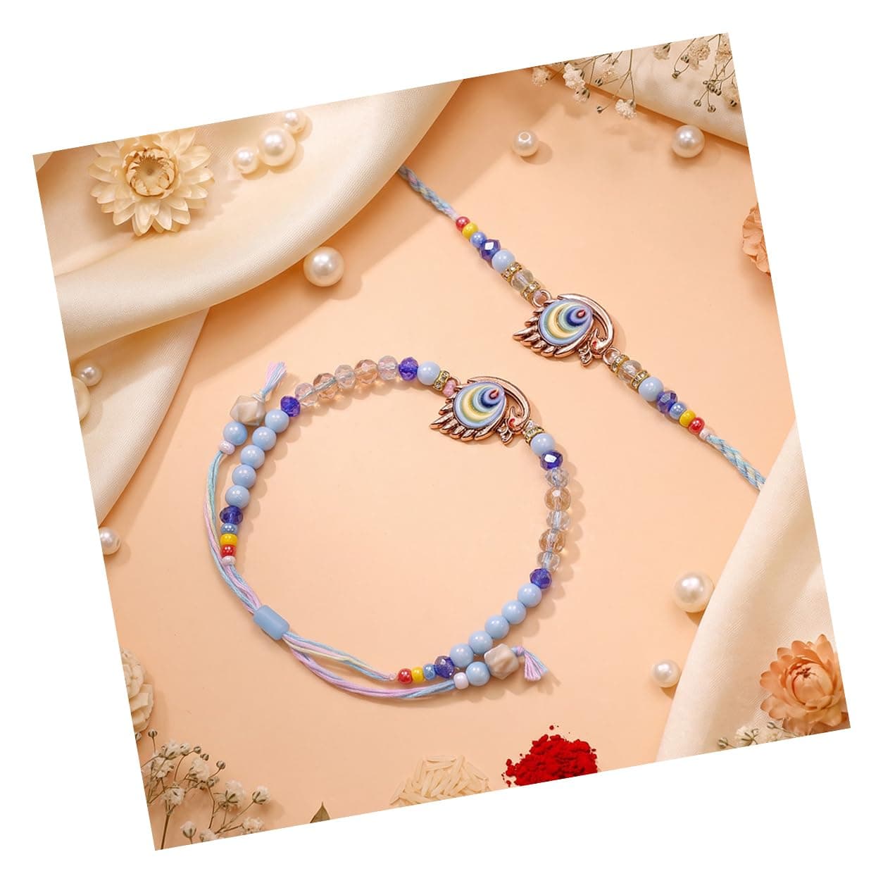 TIED RIBBONS Rakhi for Brother and Bhabhi Combo - Designer Couple Rakhi's Set of 2 with Tikka - Lumba Rakhi for Bhaiya Bhabhi - for Rakshabandhan
