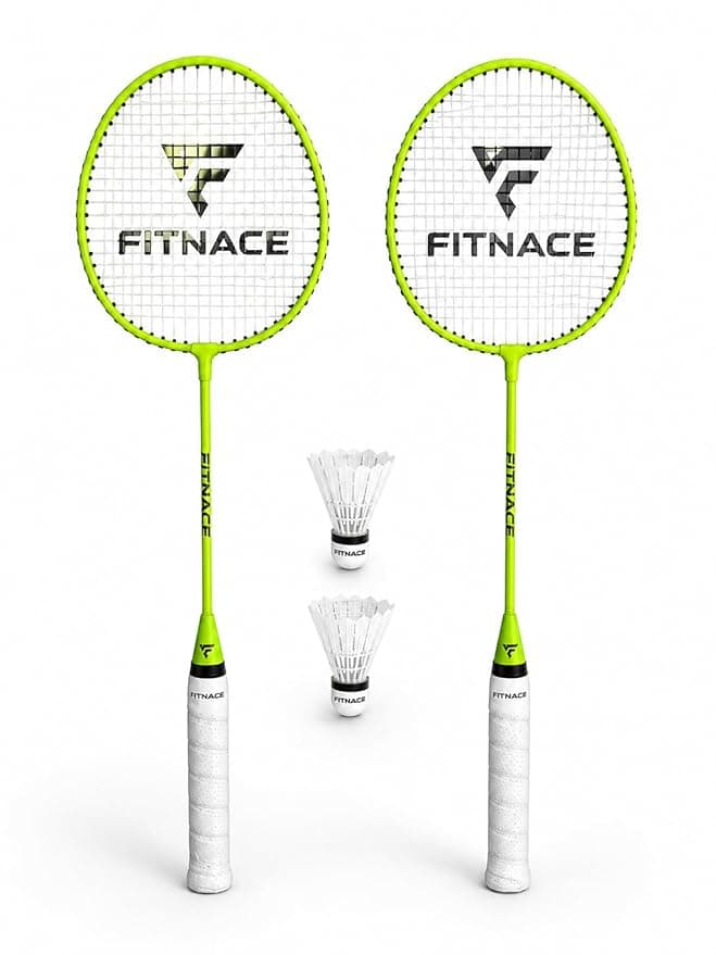 Badminton Racket Set 2 Pc with 2 Pc White Nylon Shuttle Feather Style Durable Lightweight Racquet Set