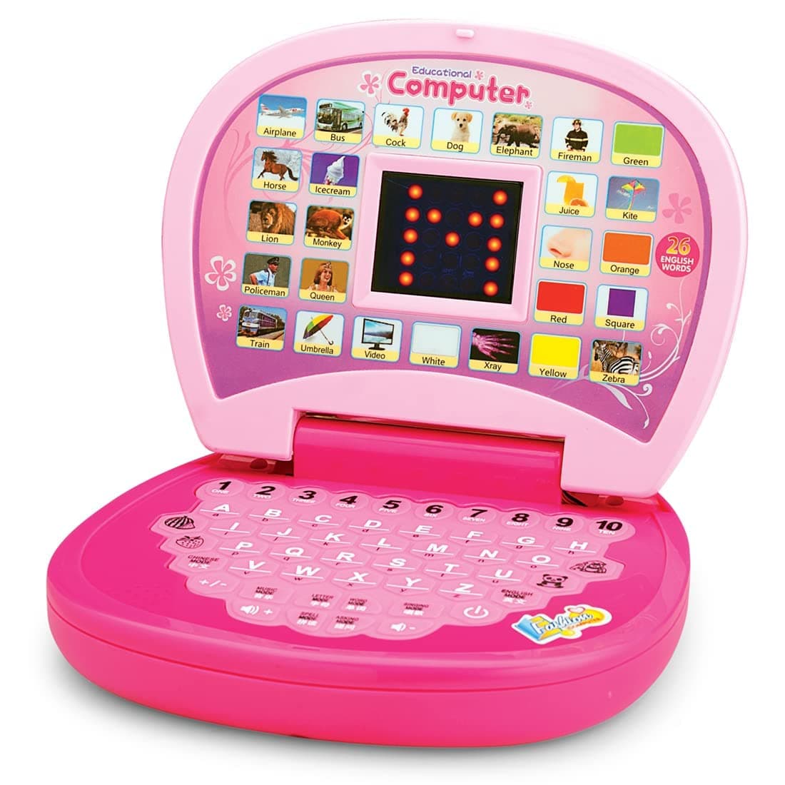 Gooyo GY-2020A Educational Learning Laptop Toy with LED Display and Musical Effects | Play & Learn with Fun | Indoor Toy for Kids | Educational Toy | Pink | 3xAA Battery (Not Included)