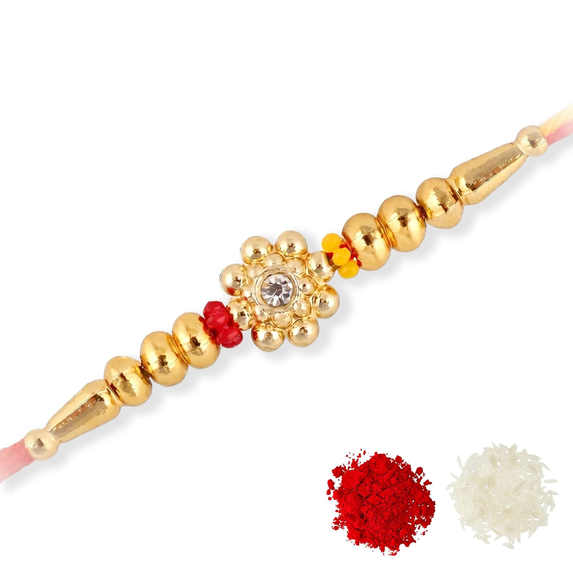 Lucky Jewellery Designer Gold-Toned Rakhi for Brother with Crystal Centerpiece | Complete Rakhi Set with Roli, Chawal (15-S7R1-EAS755)