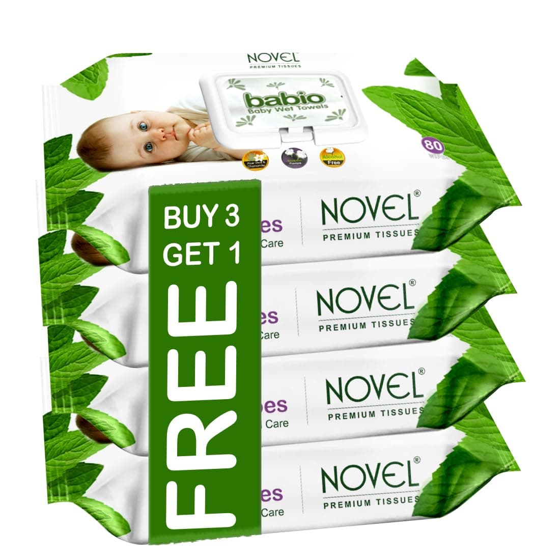Novel Baby Wet Wipes 80 Wipes x Pack of 4 (320 Wipes) | Aloe Vera, Chamomile, Vitamin E Enriched | pH Balanced, Alcohol, Hypoallergenic & Paraben-Free | Soft Gentle Baby Wipes with Lid