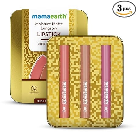 Mamaearth Moisture Matte Long Stay Lipstick Minis Gift Set - Nude Perfection | 8 Hour Moisture Lock | Up to 12-Hour Long Stay | Smudge Proof | Travel-Friendly | Gifting For Valentine's Day, Birthday, Anniversary & Special Occasions | Rakhi Gift for Sister | Premium Gift Pack