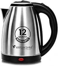 VARLAKSHMI Electric Kettle 1.8 Litre, 1500 Watts Fast Boiling Stainless Steel Kettle with Auto Shut-Off, Cordless 360° Base, Cool Touch Handle & LED Indicator (Silver & Black)