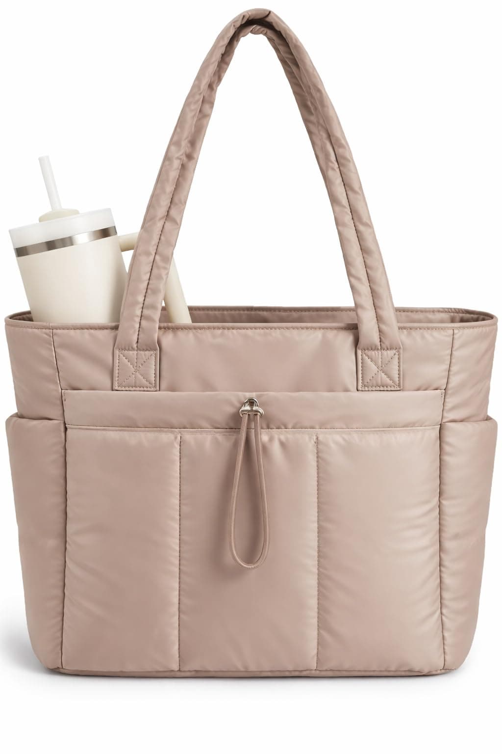 Prplet Large Tote Bag for Women | Multi-Pocket Travel Shoulder Bag with Tumbler Pocket | Work, Office, College, Travel & Daily Use Handbag (Brown)