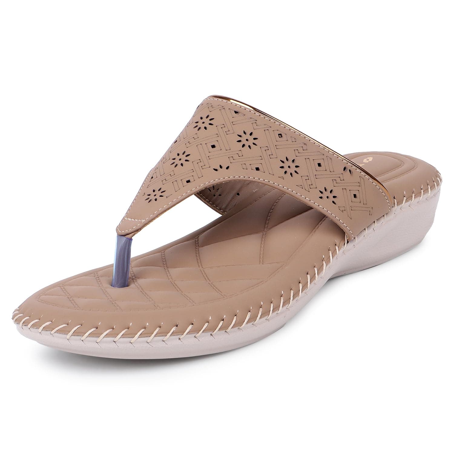 TRASE Orthopedic Footwear for Women | Flat Ortho Slippers for Women Stylish | Soft Sole Ladies Chappal Fancy Comfortable Casual Footwear with Laser Cut Design (BEIGE-COPPER, 39 EURO)