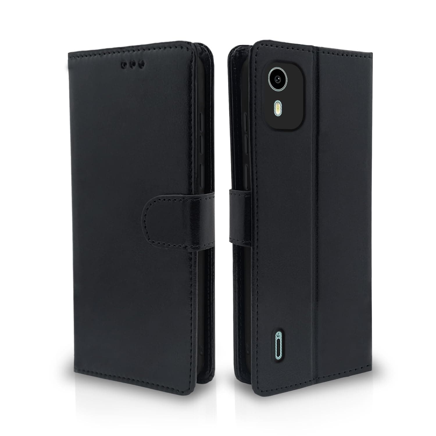 Pikkme Flip Cover for Nokia C12 / Nokia C12 Pro | Leather Finish | Shockproof with Card Pockets & Wallet Stand | Ultimate Protection Case (Black)
